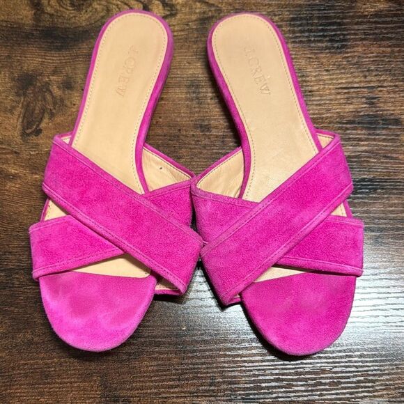 J Crew Hot Pink Suede Slide Sandals size 7.5 - Picture 1 of 8
